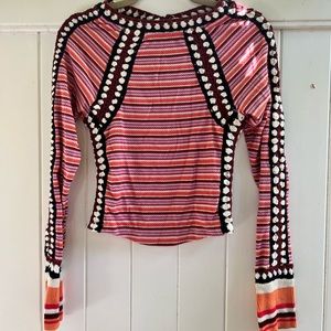 Free People Striped Crochet Long Sleeve